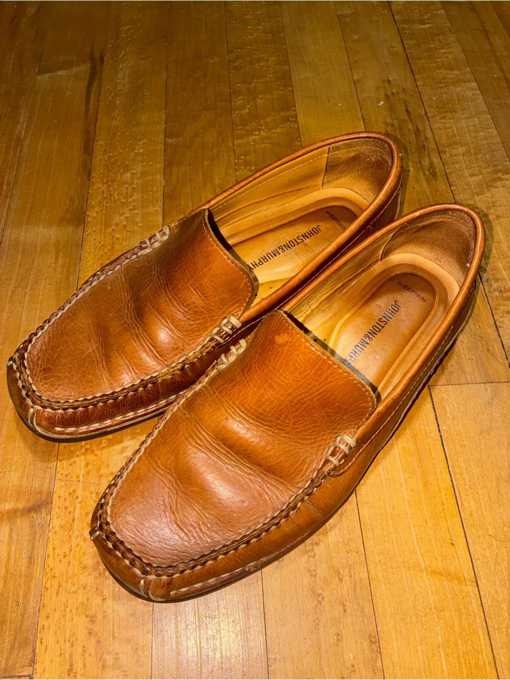 Johnston & Murphy Cognac Brown Leather Moccasin Loafers - SIZE: 8.5 MEN’S